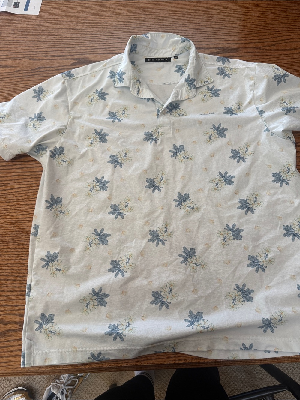 Travis Mathew White Polo with Blue and Cream Floral Print